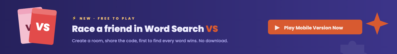 Play Word Search VS — race a friend on the mobile version, free to play